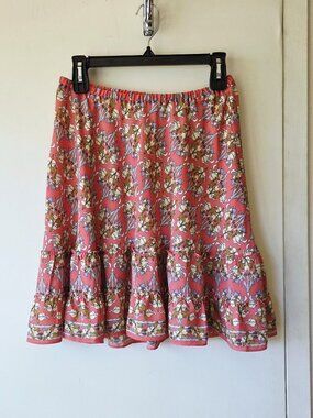 Max Studio $98 sz M Floral Coral Pink Skirt Elastic Waist Band Ruffle Bottom NEW